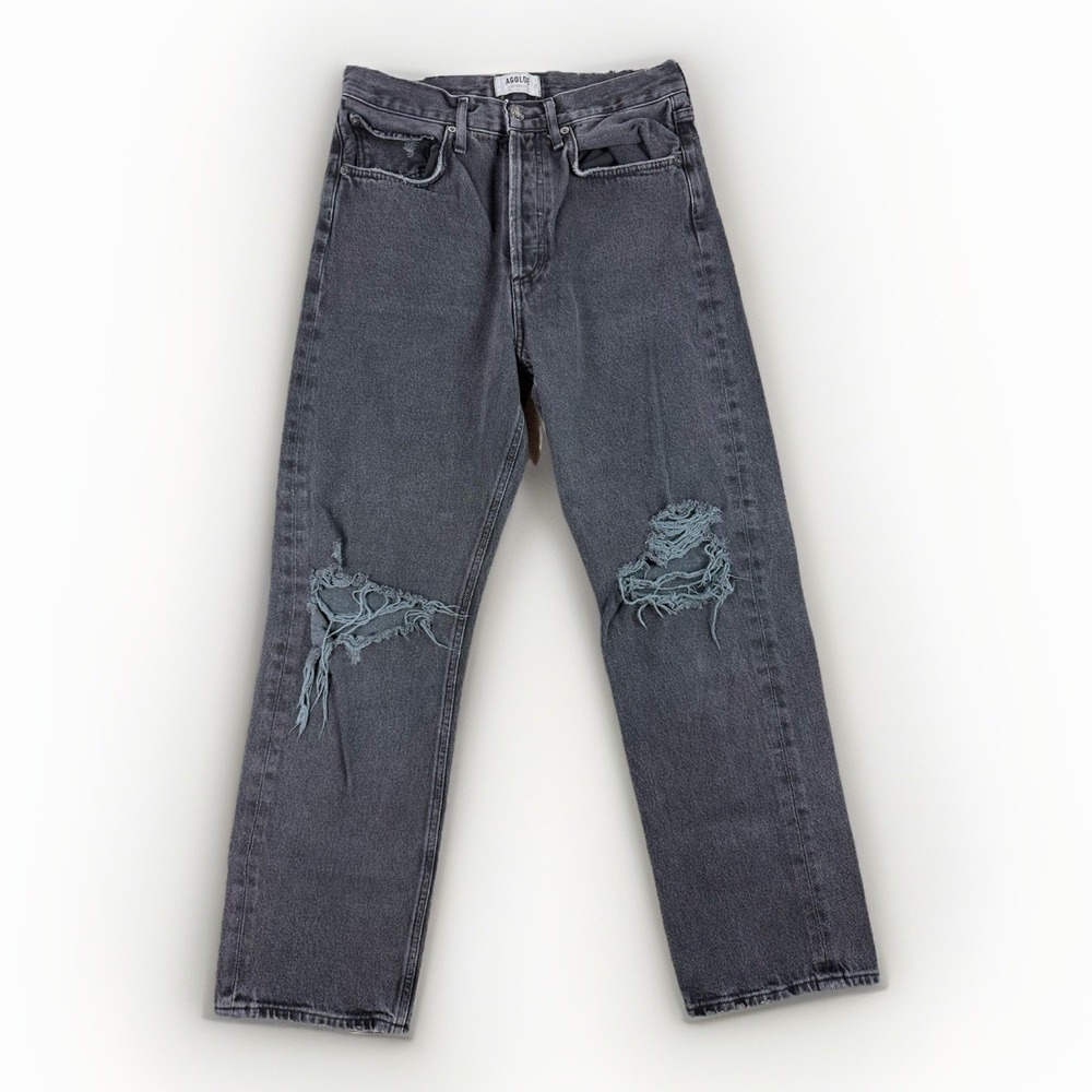 AGOLDE‎ 90's Mid Rise Loose Jeans Women's 27 Smokestack Black Distressed $198